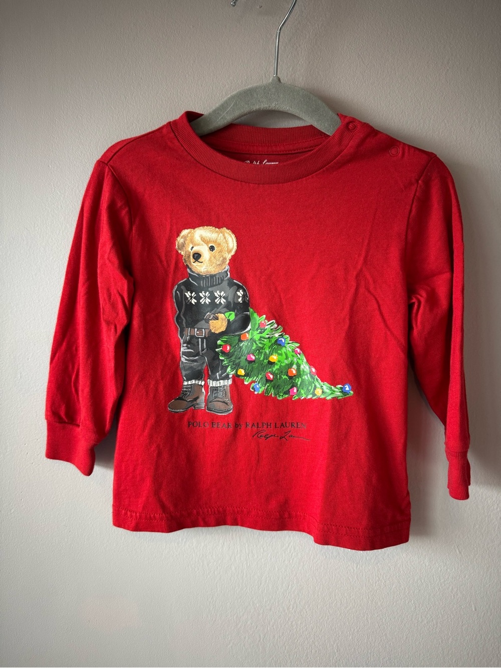 Polo Ralph Lauren NWOT Christmas Tree Bear Red Long Sleeve Size 12 months
